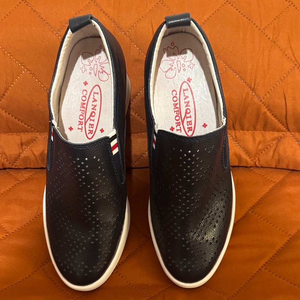 Navy Women's Perforated Slip-On Loafers